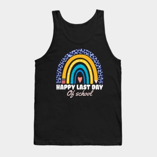 Happy Last Day of School Boho Leopard Rainbow Teachers Gift Tank Top